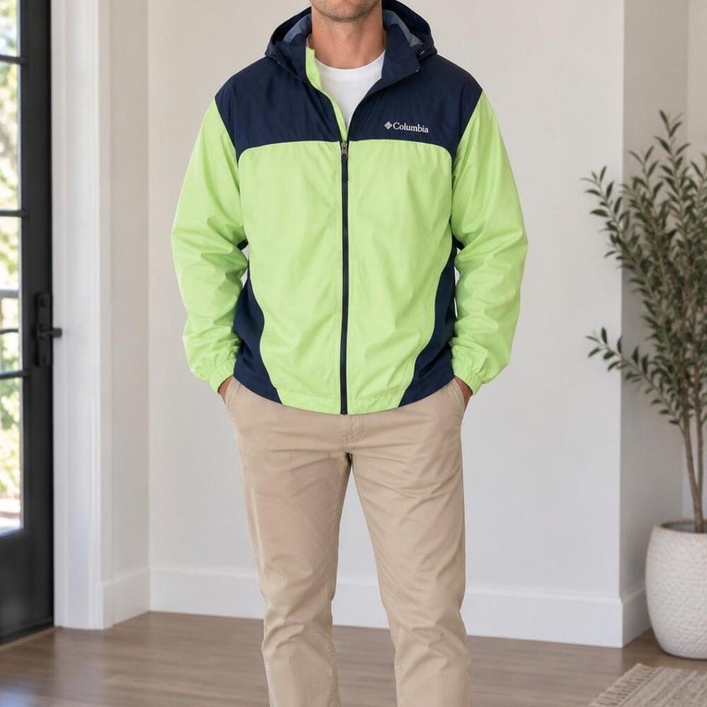 Columbia Sportswear Colorblock Hooded Windbreaker 💚💙